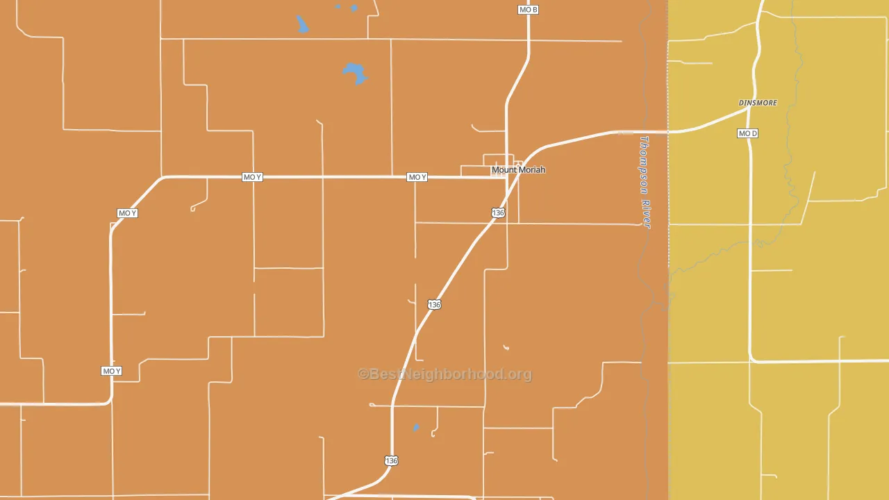 Map of the best neighborhoods in the Mount Moriah area, with better matches in green and worse matches in red