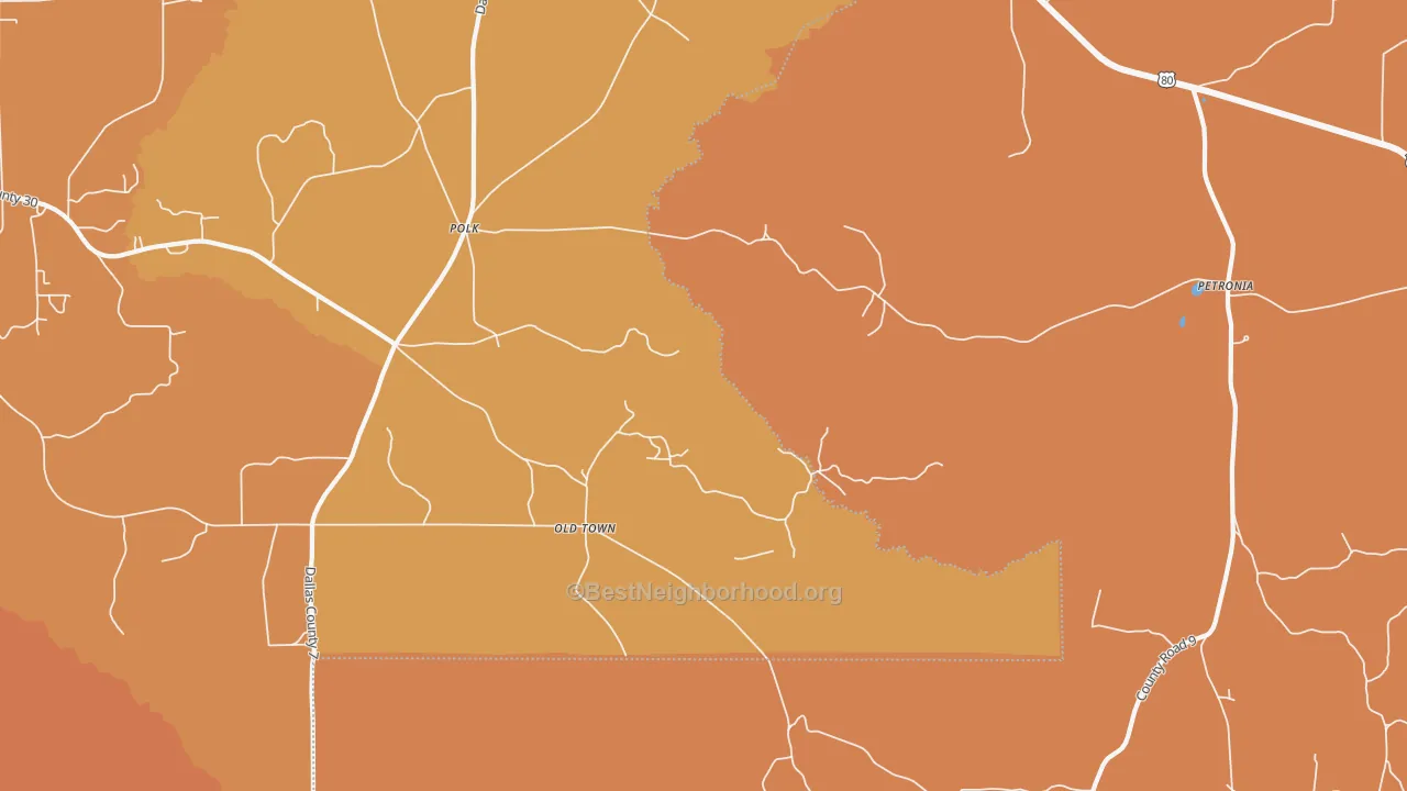 Map of the best neighborhoods in the Mount Nebo area, with better matches in green and worse matches in red