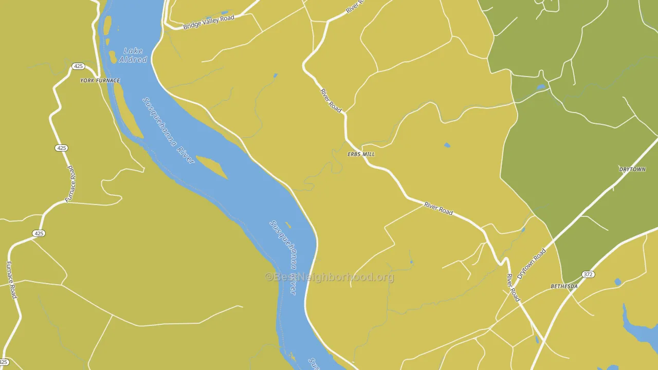 Map of the best neighborhoods in the Mount Nebo area, with better matches in green and worse matches in red