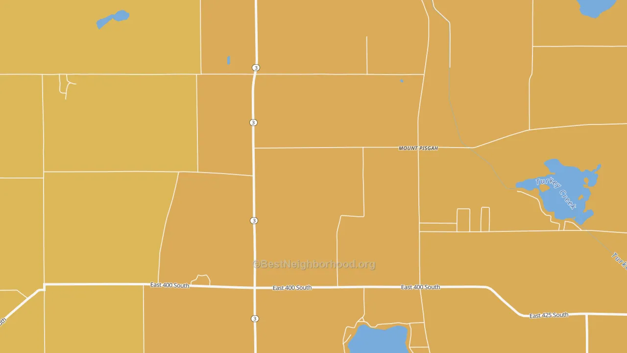 Map of the best neighborhoods in the Mount Pisgah area, with better matches in green and worse matches in red