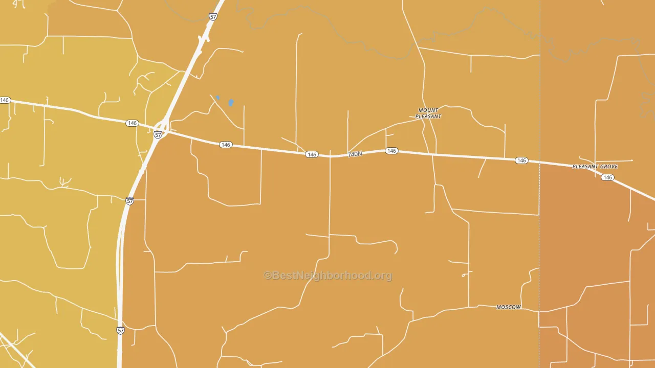 Map of the best neighborhoods in the Mount Pleasant area, with better matches in green and worse matches in red