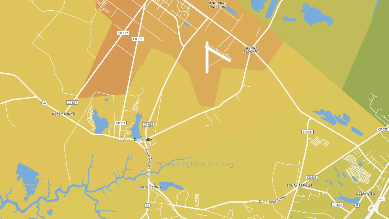 Map of the best neighborhoods in the Mount Pleasant area, with better matches in green and worse matches in red