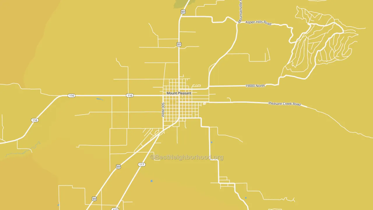 Map of the best neighborhoods in the Mount Pleasant area, with better matches in green and worse matches in red