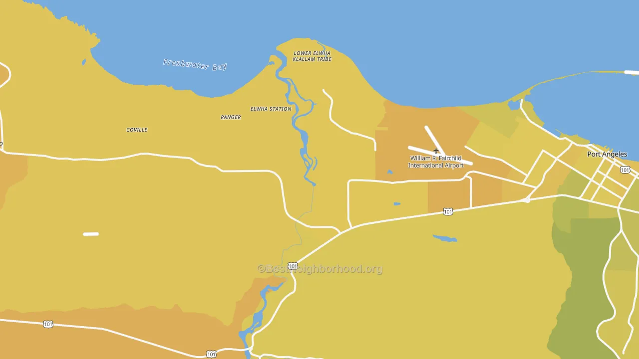 Map of the best neighborhoods in the Mount Pleasant area, with better matches in green and worse matches in red
