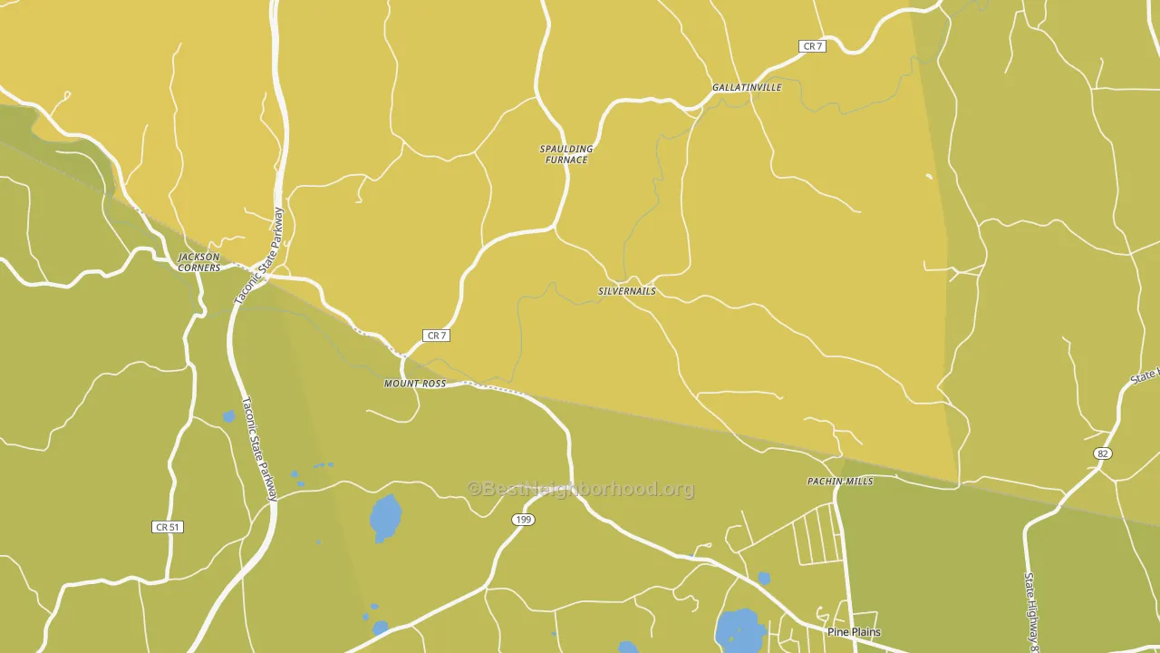 Map of the best neighborhoods in the Mount Ross area, with better matches in green and worse matches in red