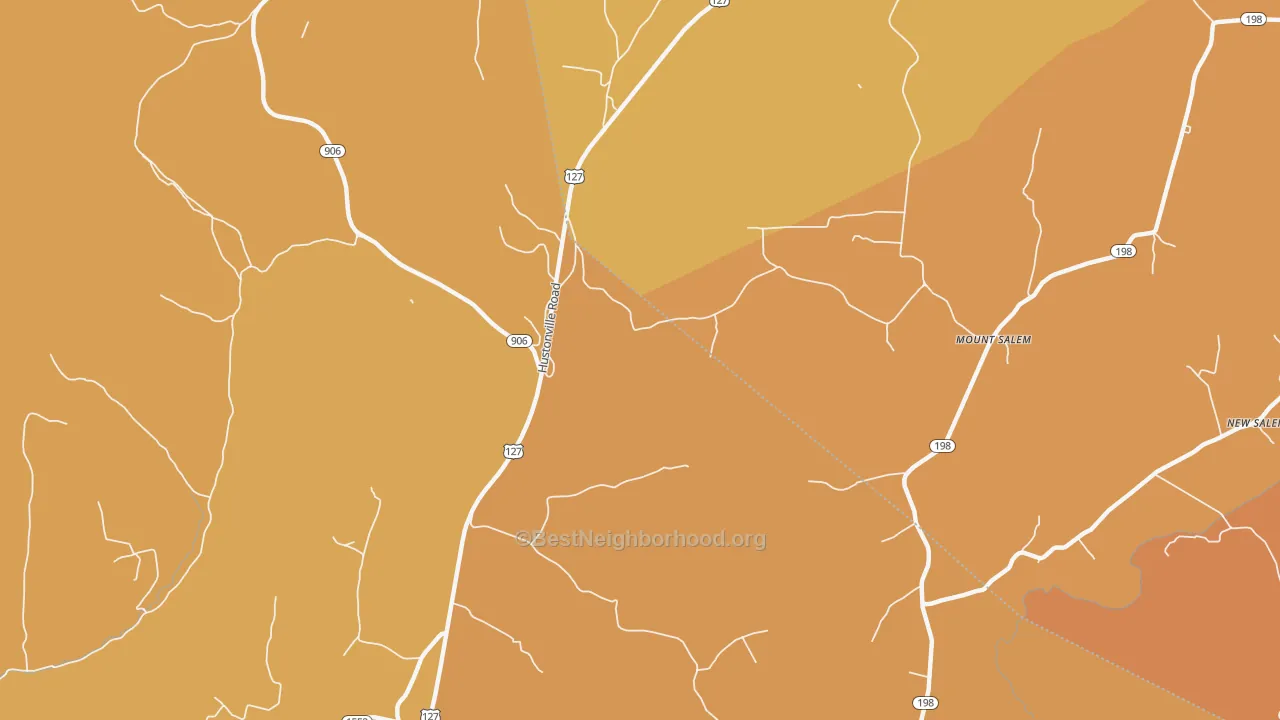 Map of the best neighborhoods in the Mount Salem area, with better matches in green and worse matches in red