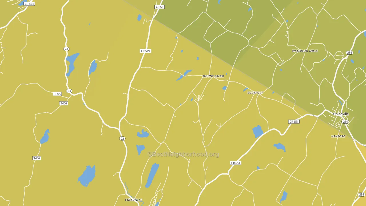 Map of the best neighborhoods in the Mount Salem area, with better matches in green and worse matches in red