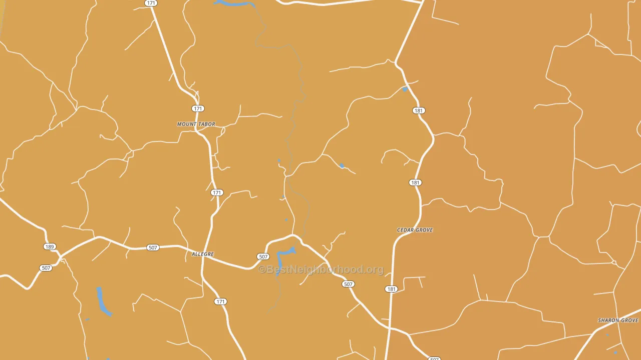 Map of the best neighborhoods in the Mount Tabor area, with better matches in green and worse matches in red