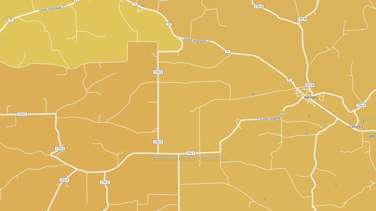 Map of the best neighborhoods in the Mount Tabor area, with better matches in green and worse matches in red