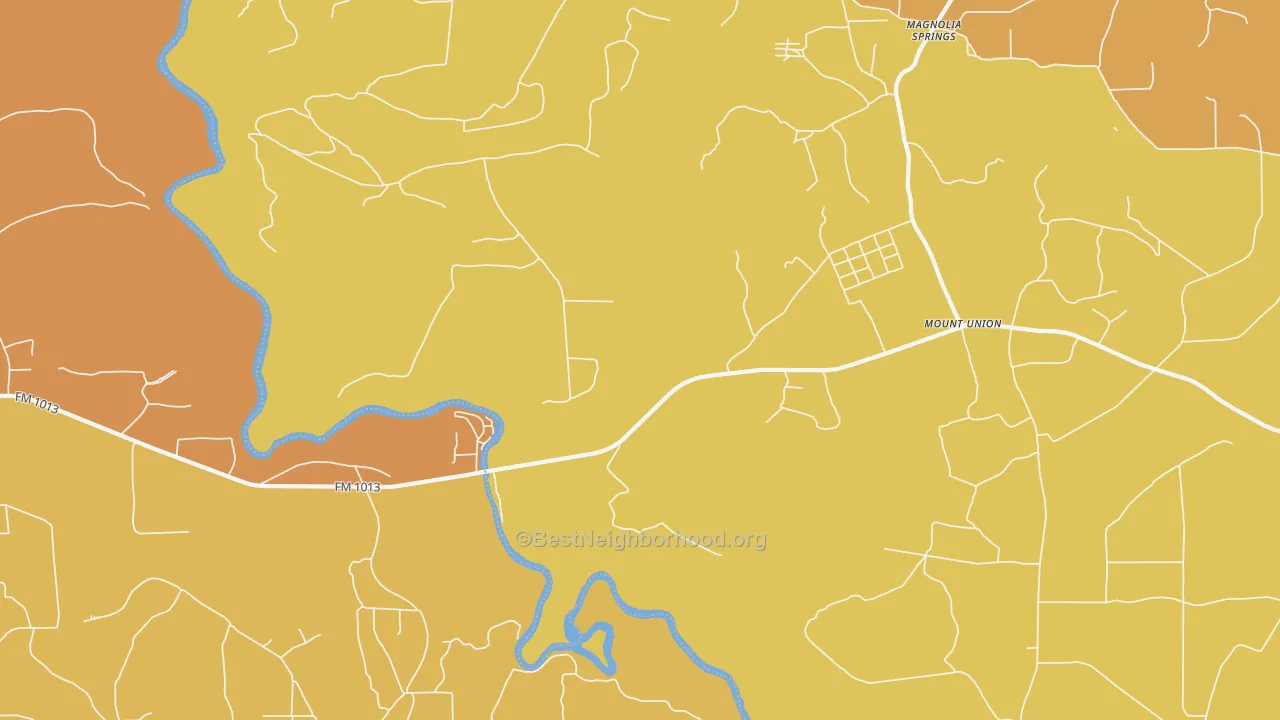 Map of the best neighborhoods in the Mount Union area, with better matches in green and worse matches in red
