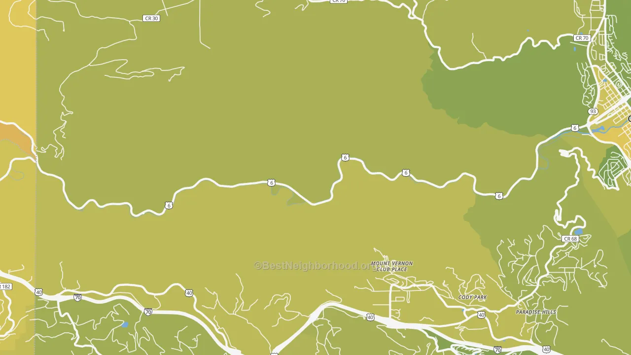 Map of the best neighborhoods in the Mount Vernon Club Place area, with better matches in green and worse matches in red