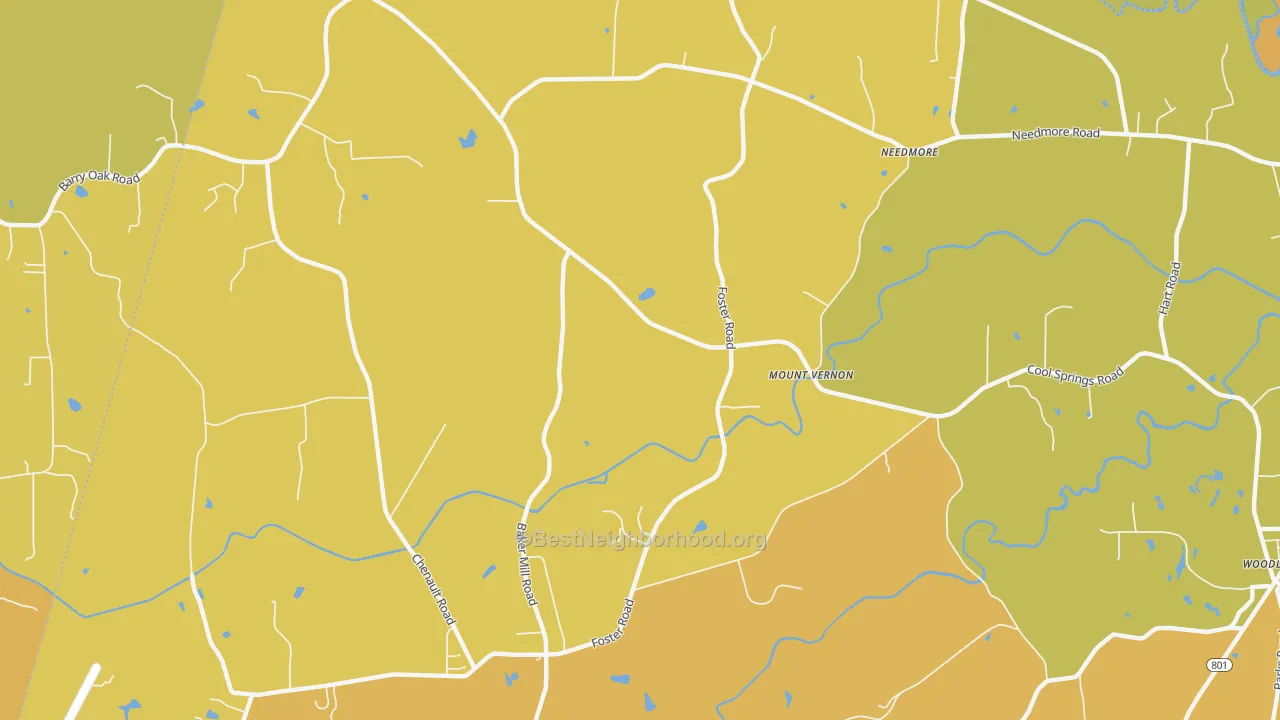 Map of the best neighborhoods in the Mount Vernon area, with better matches in green and worse matches in red
