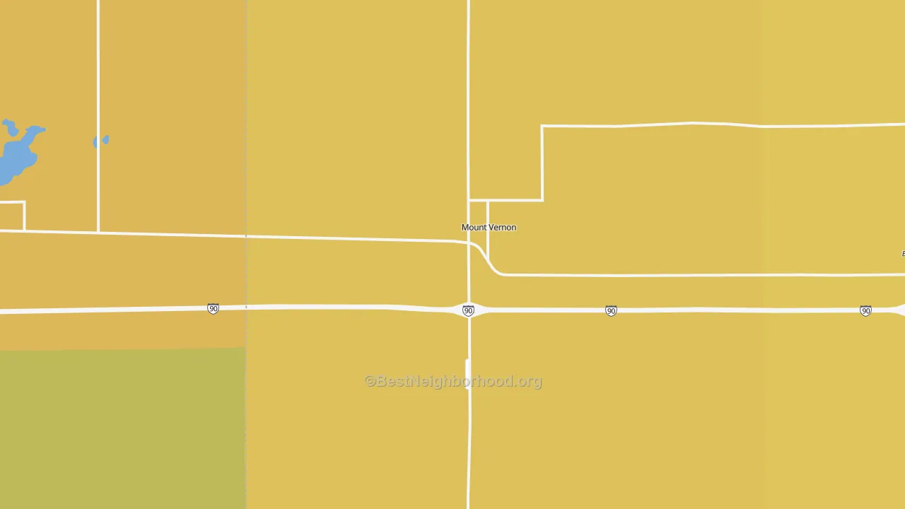 Map of the best neighborhoods in the Mount Vernon area, with better matches in green and worse matches in red