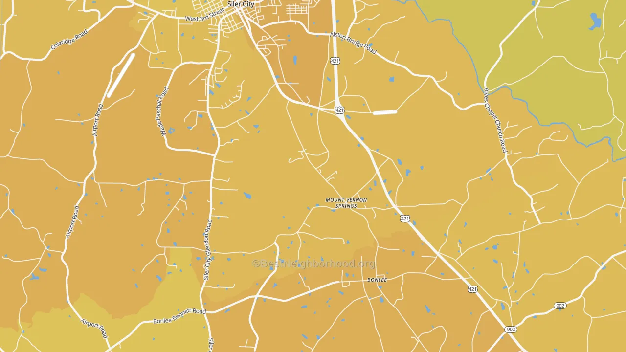 Map of the best neighborhoods in the Mount Vernon Springs area, with better matches in green and worse matches in red