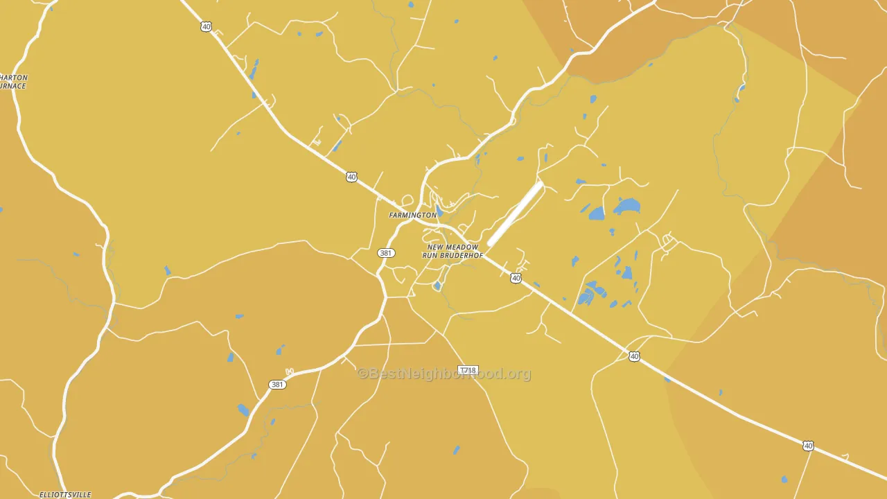Map of the best neighborhoods in the Mount Washington area, with better matches in green and worse matches in red