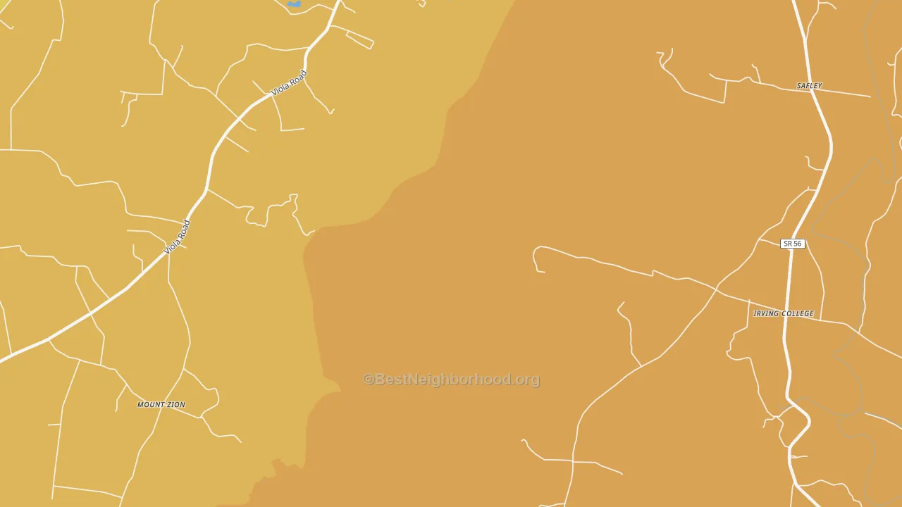 Map of the best neighborhoods in the Mount Zion area, with better matches in green and worse matches in red