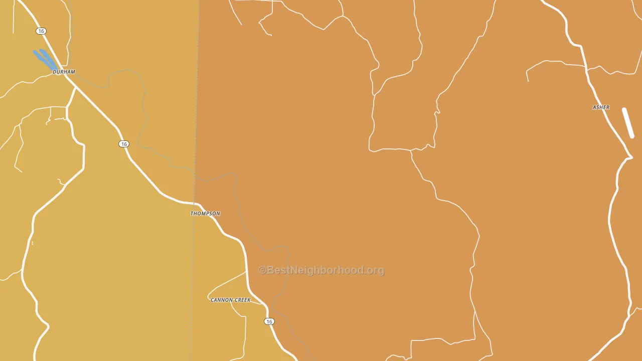 Map of the best neighborhoods in the Mountain Crest area, with better matches in green and worse matches in red