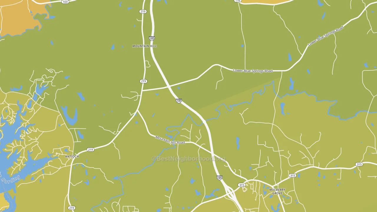 Map of the best neighborhoods in the Mountain Hill area, with better matches in green and worse matches in red