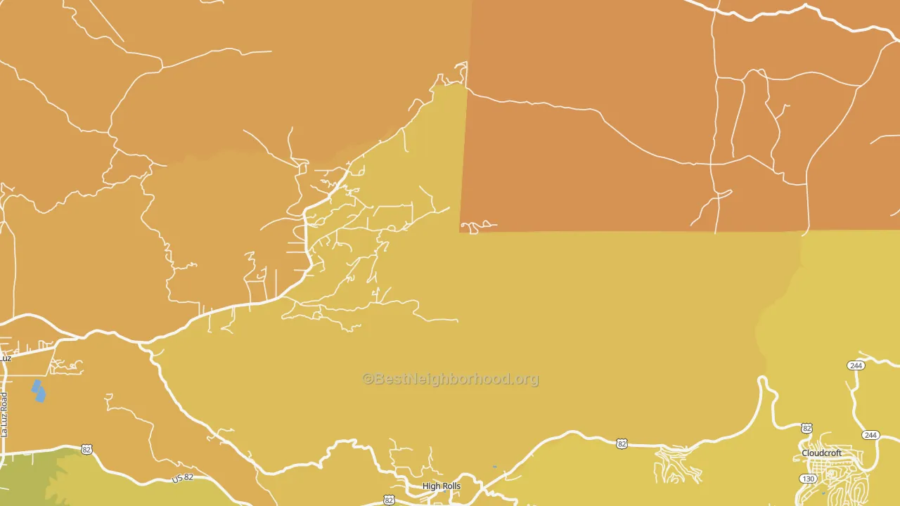 Map of the best neighborhoods in the Mountain Park area, with better matches in green and worse matches in red
