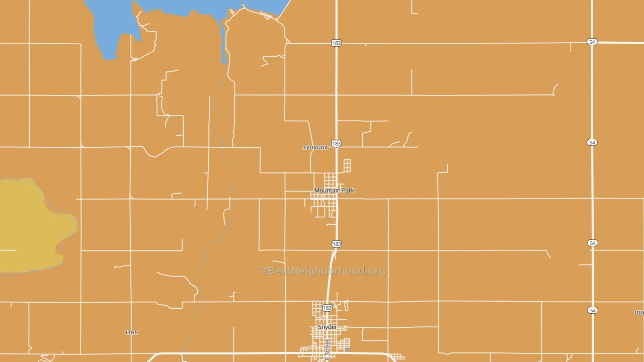 Map of the best neighborhoods in the Mountain Park area, with better matches in green and worse matches in red