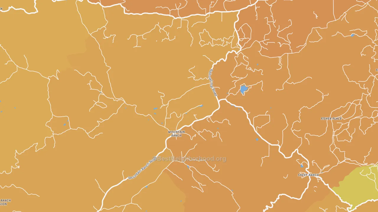 Map of the best neighborhoods in the Mountain Ranch area, with better matches in green and worse matches in red