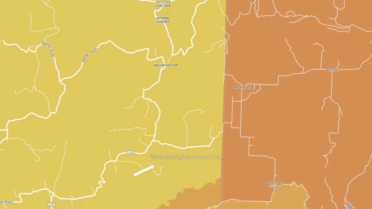 Map of the best neighborhoods in the Mountain Top area, with better matches in green and worse matches in red
