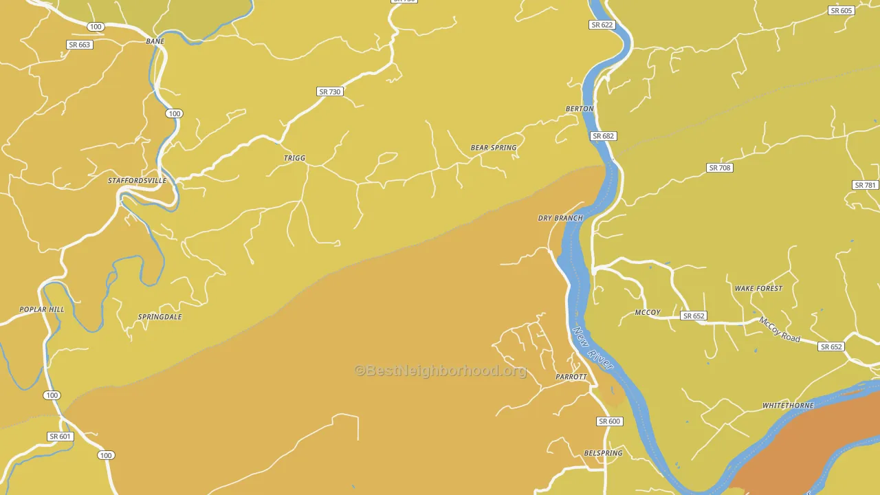 Map of the best neighborhoods in the Mountain View area, with better matches in green and worse matches in red