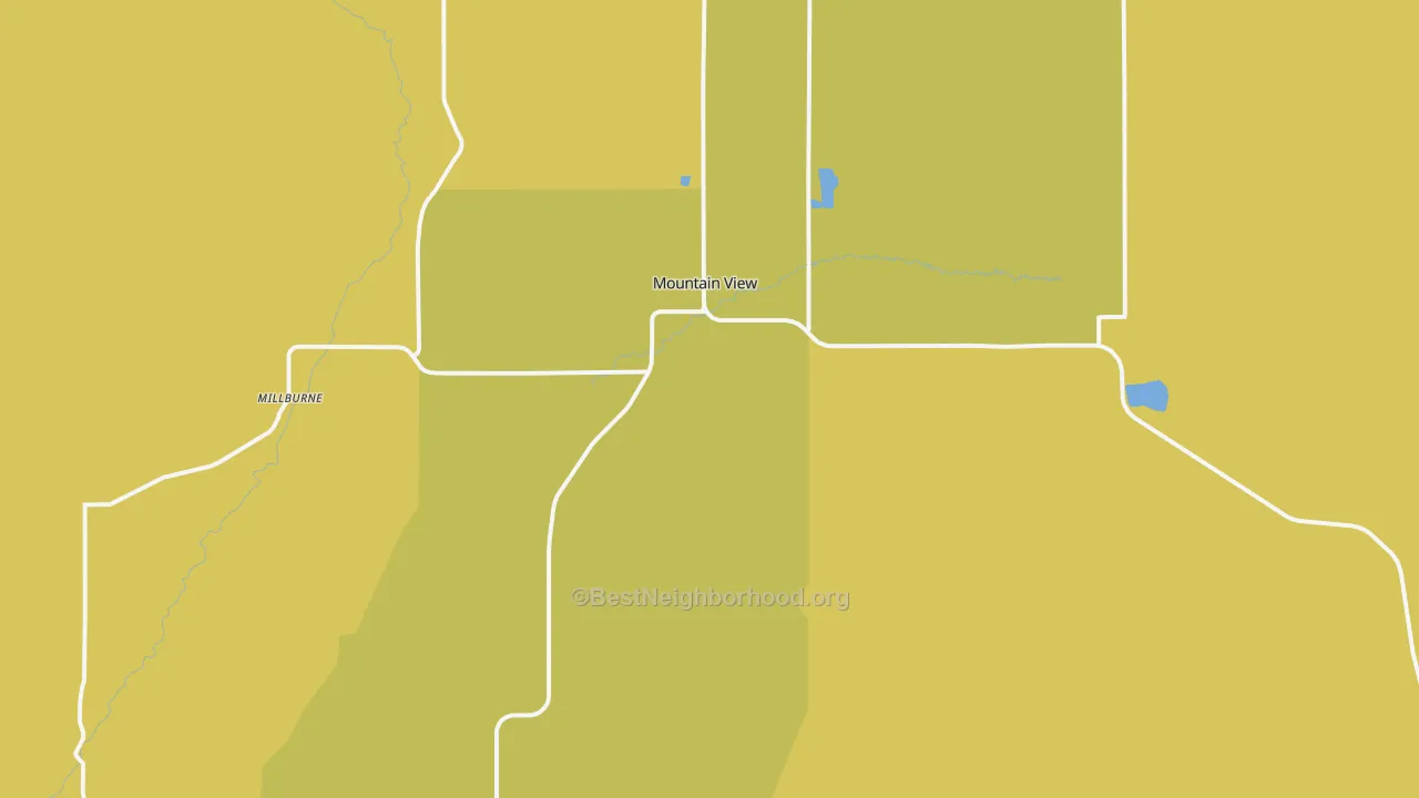Map of the best neighborhoods in the Mountain View area, with better matches in green and worse matches in red