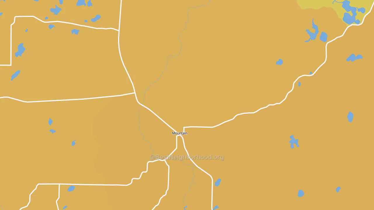 Map of the best neighborhoods in the Mountain area, with better matches in green and worse matches in red
