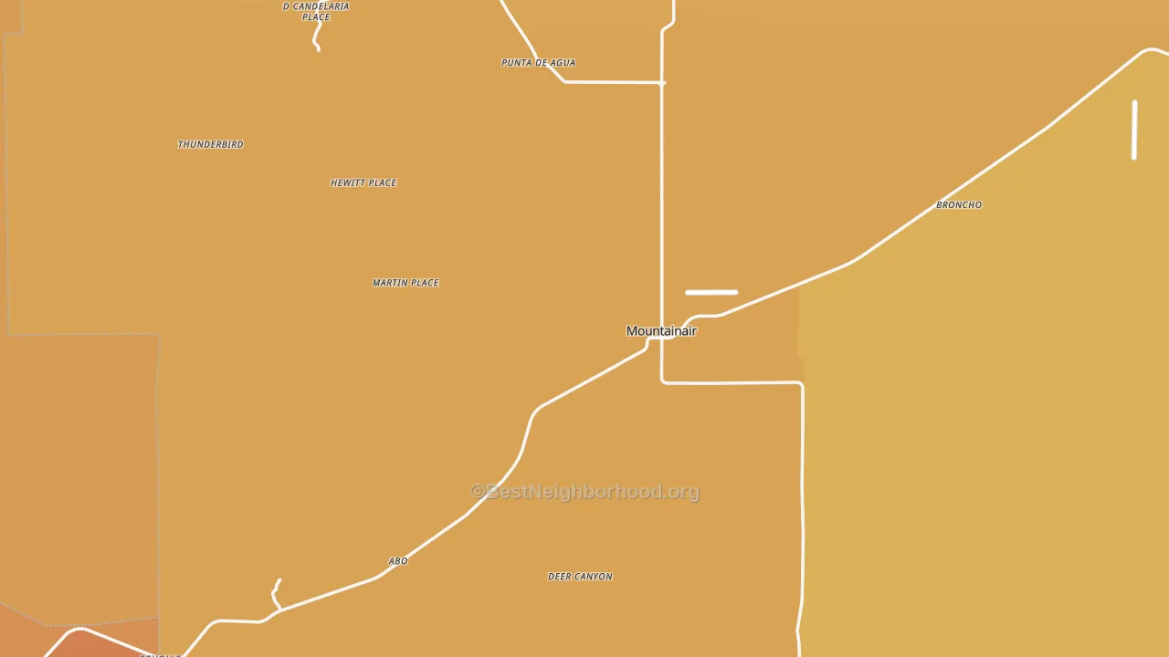 Map of the best neighborhoods in the Mountainair area, with better matches in green and worse matches in red