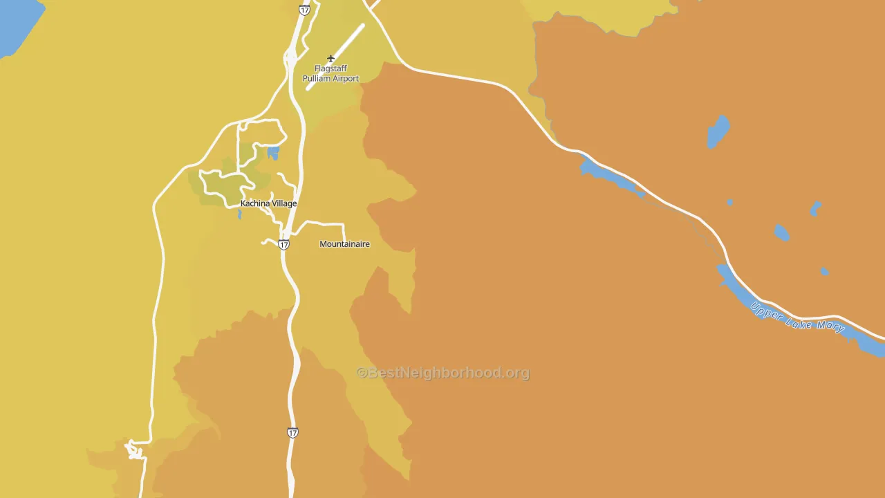 Map of the best neighborhoods in the Mountainaire area, with better matches in green and worse matches in red