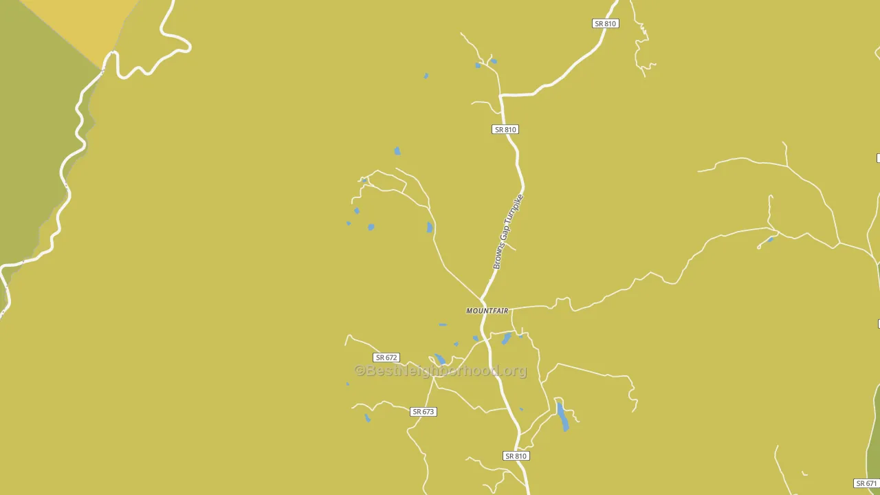 Map of the best neighborhoods in the Mountfair area, with better matches in green and worse matches in red