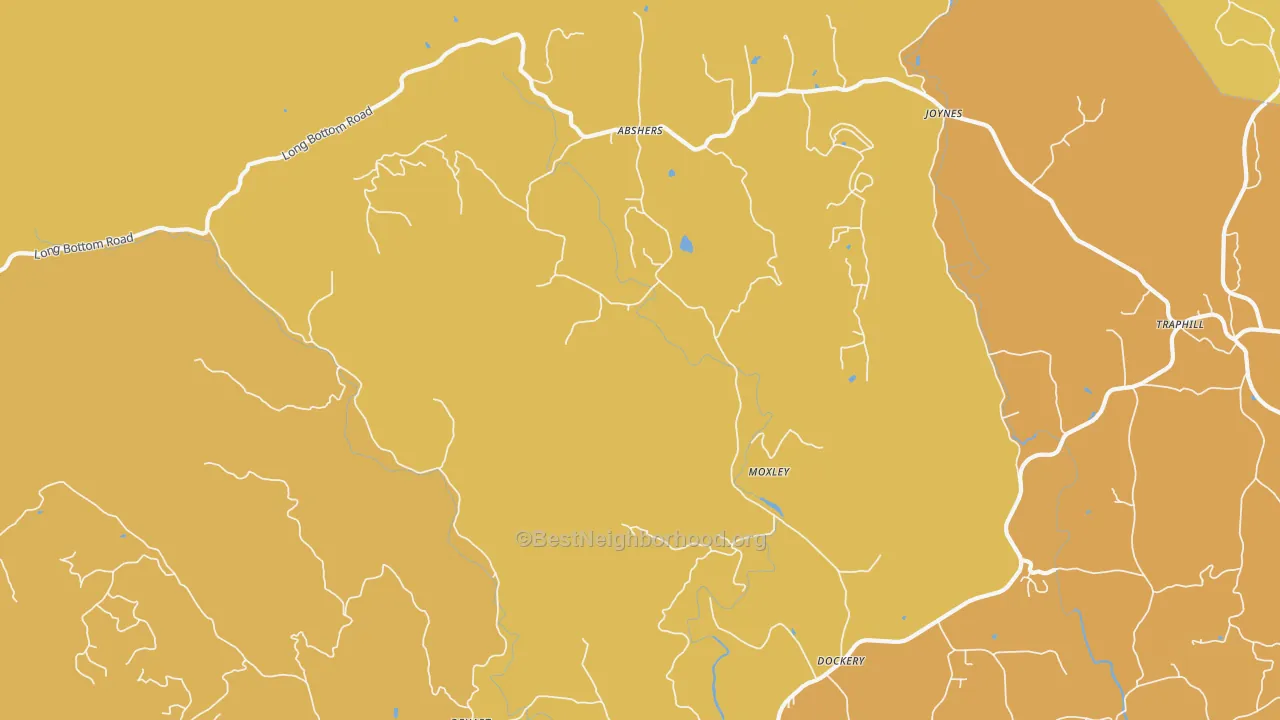 Map of the best neighborhoods in the Moxley area, with better matches in green and worse matches in red