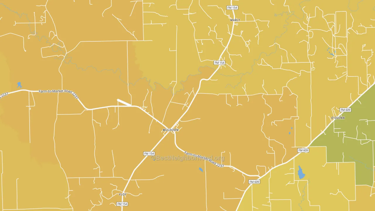 Map of the best neighborhoods in the Muldoon area, with better matches in green and worse matches in red
