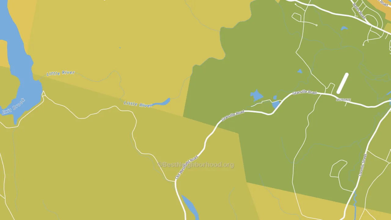 Map of the best neighborhoods in the Mundale area, with better matches in green and worse matches in red
