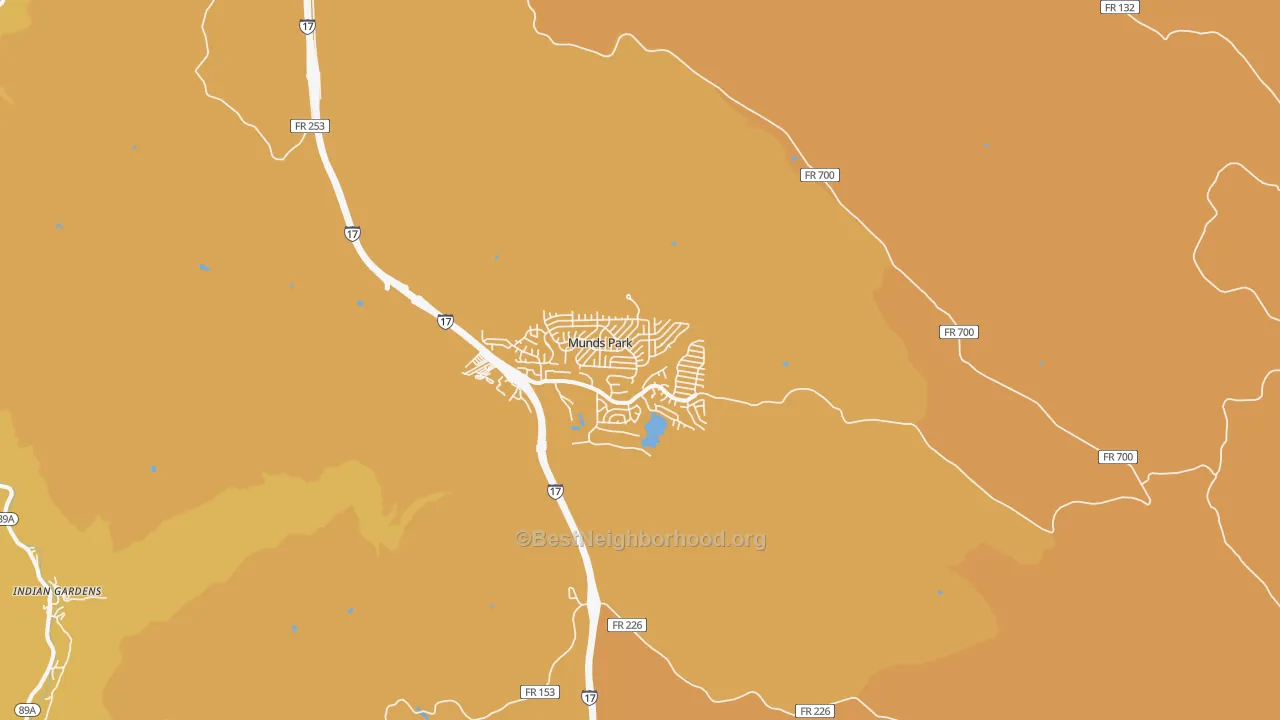 Map of the best neighborhoods in the Munds Park area, with better matches in green and worse matches in red