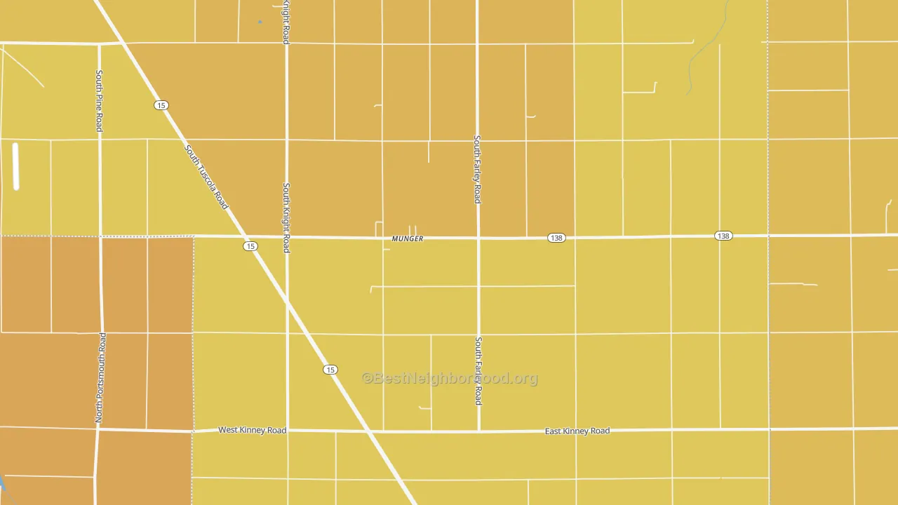 Map of the best neighborhoods in the Munger area, with better matches in green and worse matches in red