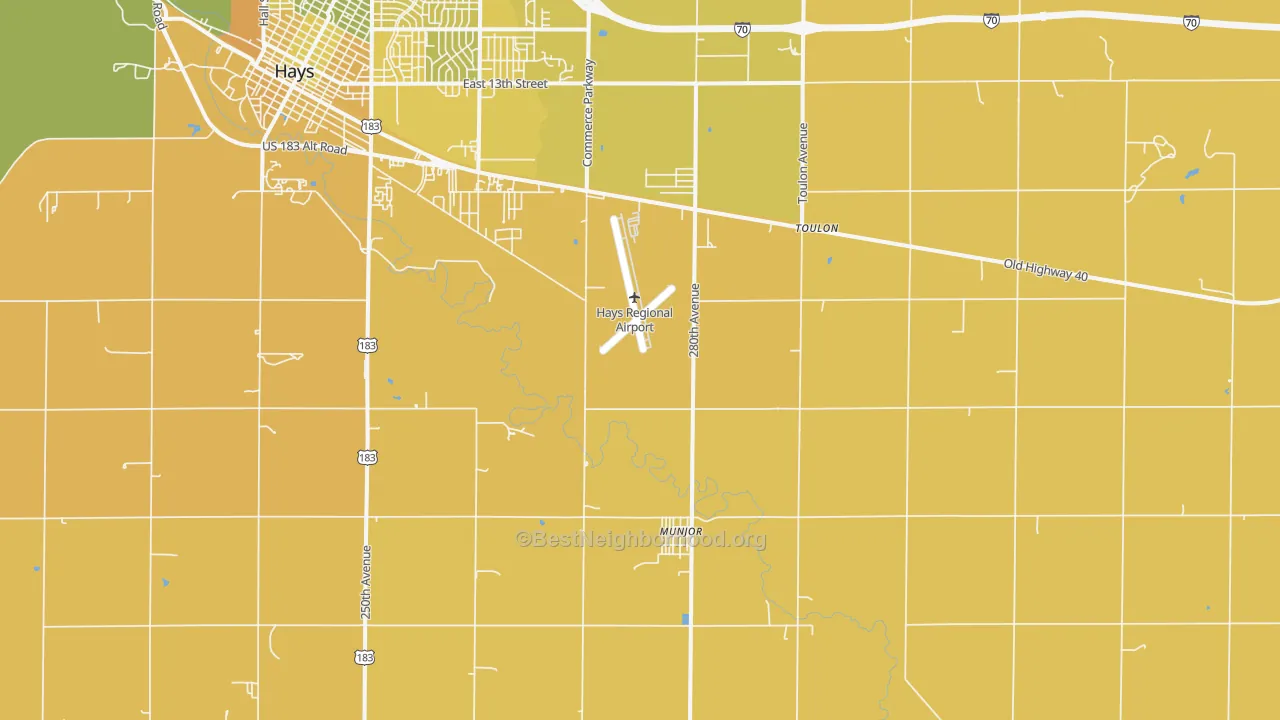 Map of the best neighborhoods in the Munjor area, with better matches in green and worse matches in red