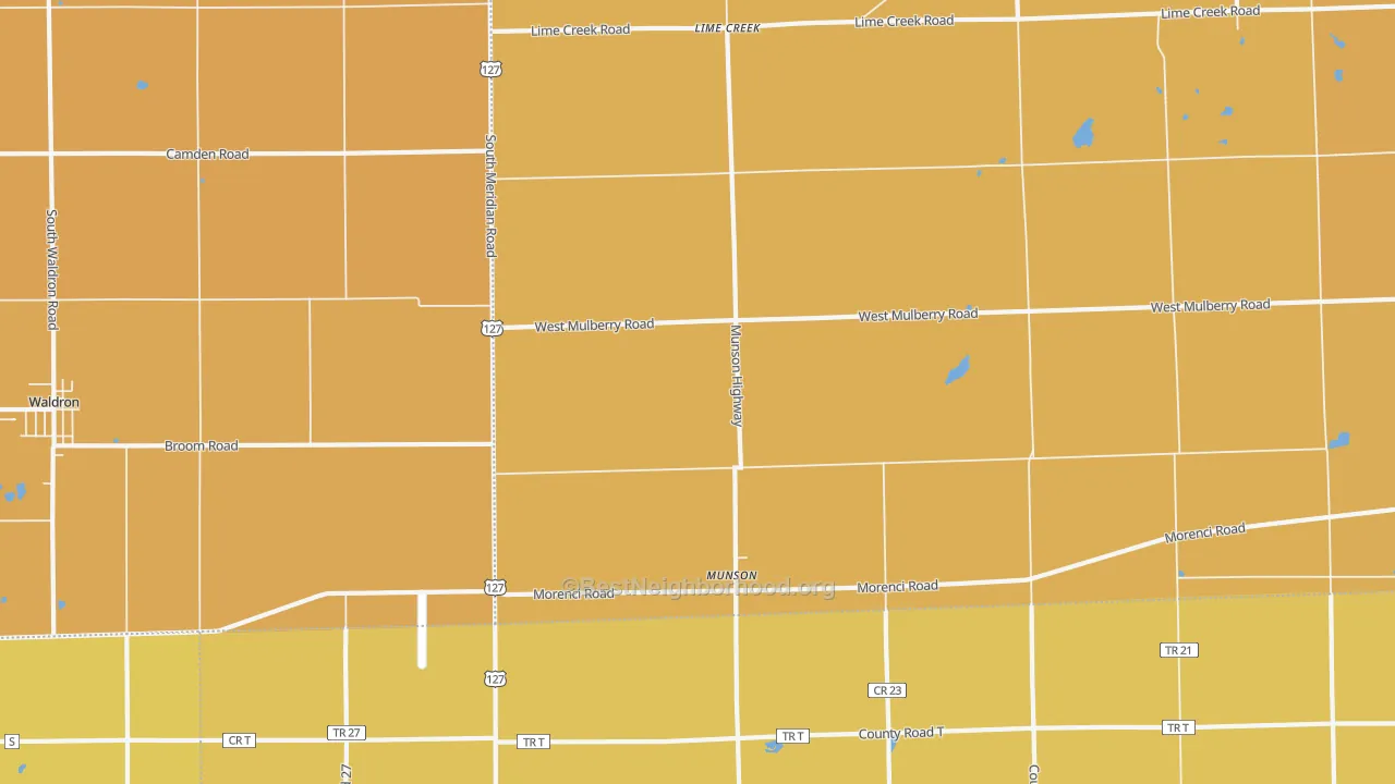 Map of the best neighborhoods in the Munson area, with better matches in green and worse matches in red