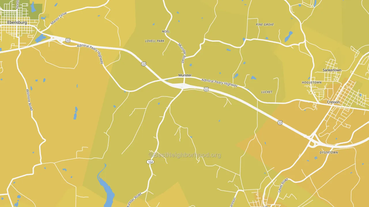 Map of the best neighborhoods in the Munster area, with better matches in green and worse matches in red