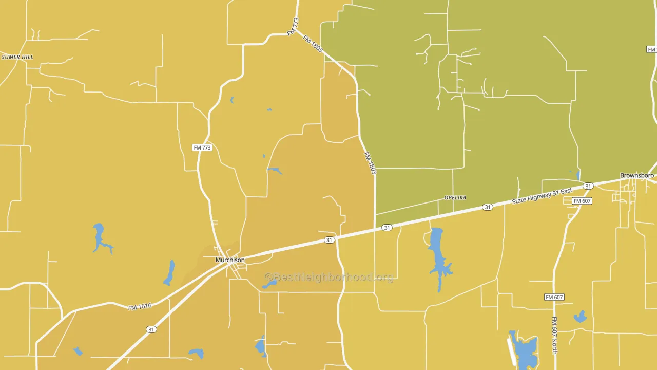 Map of the best neighborhoods in the Murchison area, with better matches in green and worse matches in red