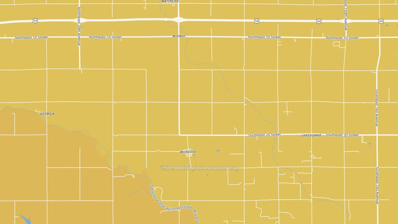 Map of the best neighborhoods in the Murdock area, with better matches in green and worse matches in red