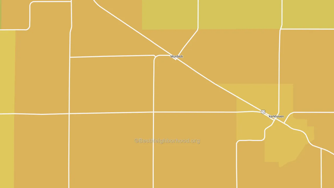 Map of the best neighborhoods in the Murdock area, with better matches in green and worse matches in red