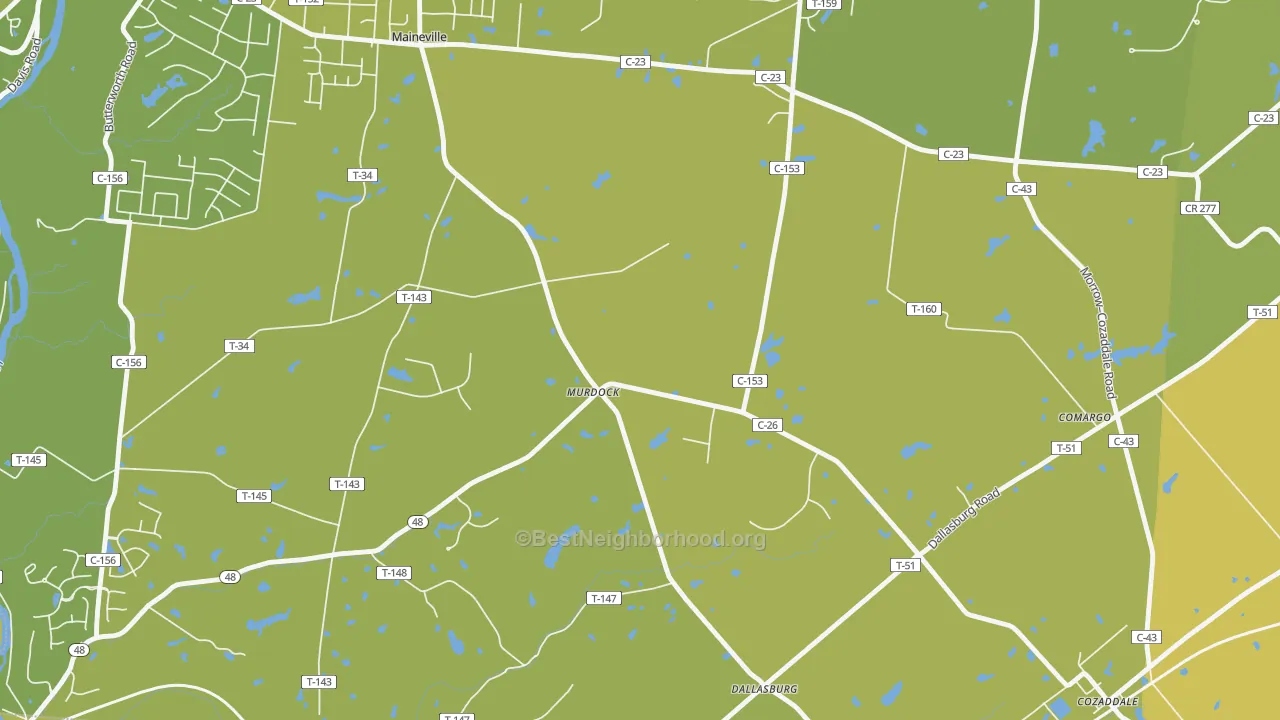 Map of the best neighborhoods in the Murdock area, with better matches in green and worse matches in red