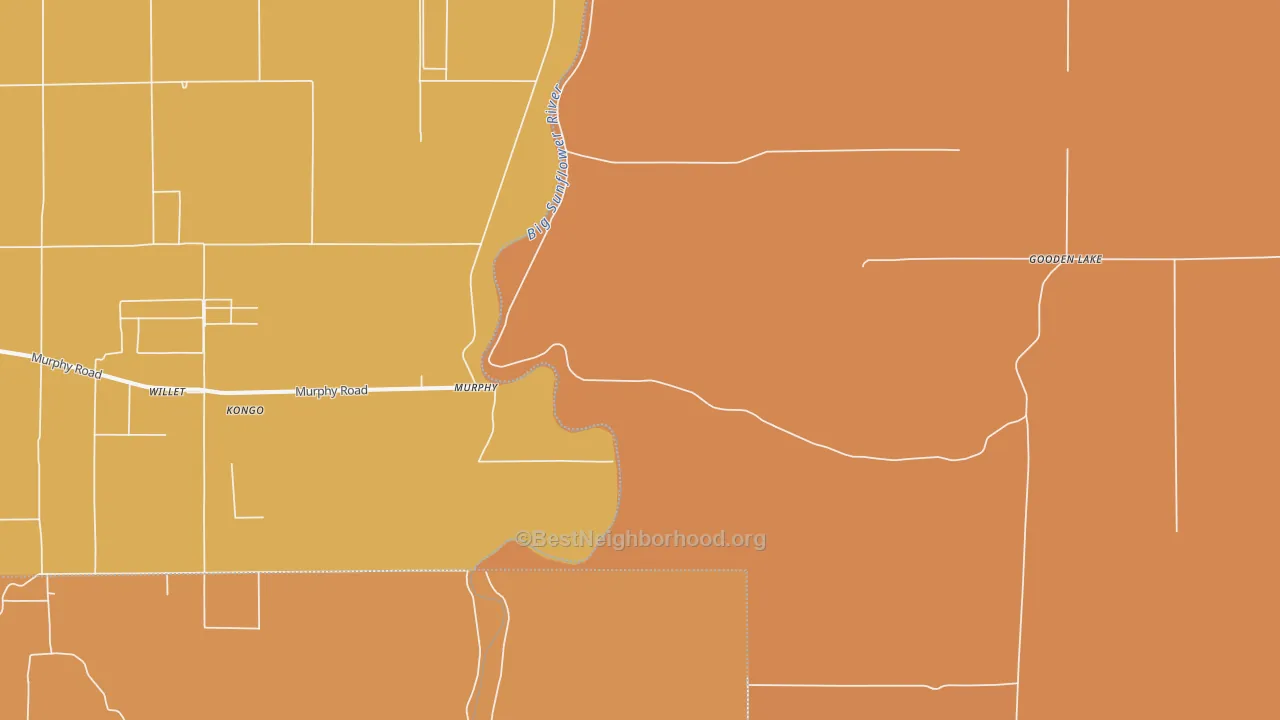 Map of the best neighborhoods in the Murphy area, with better matches in green and worse matches in red