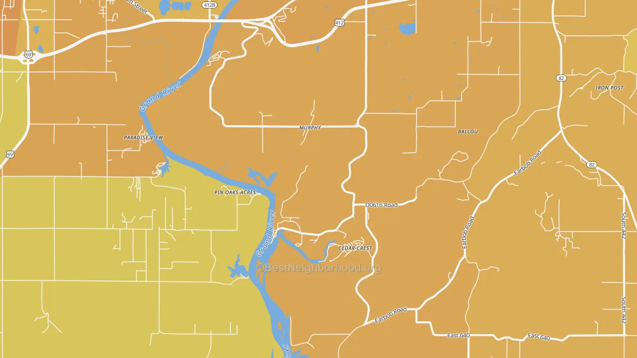 Map of the best neighborhoods in the Murphy area, with better matches in green and worse matches in red