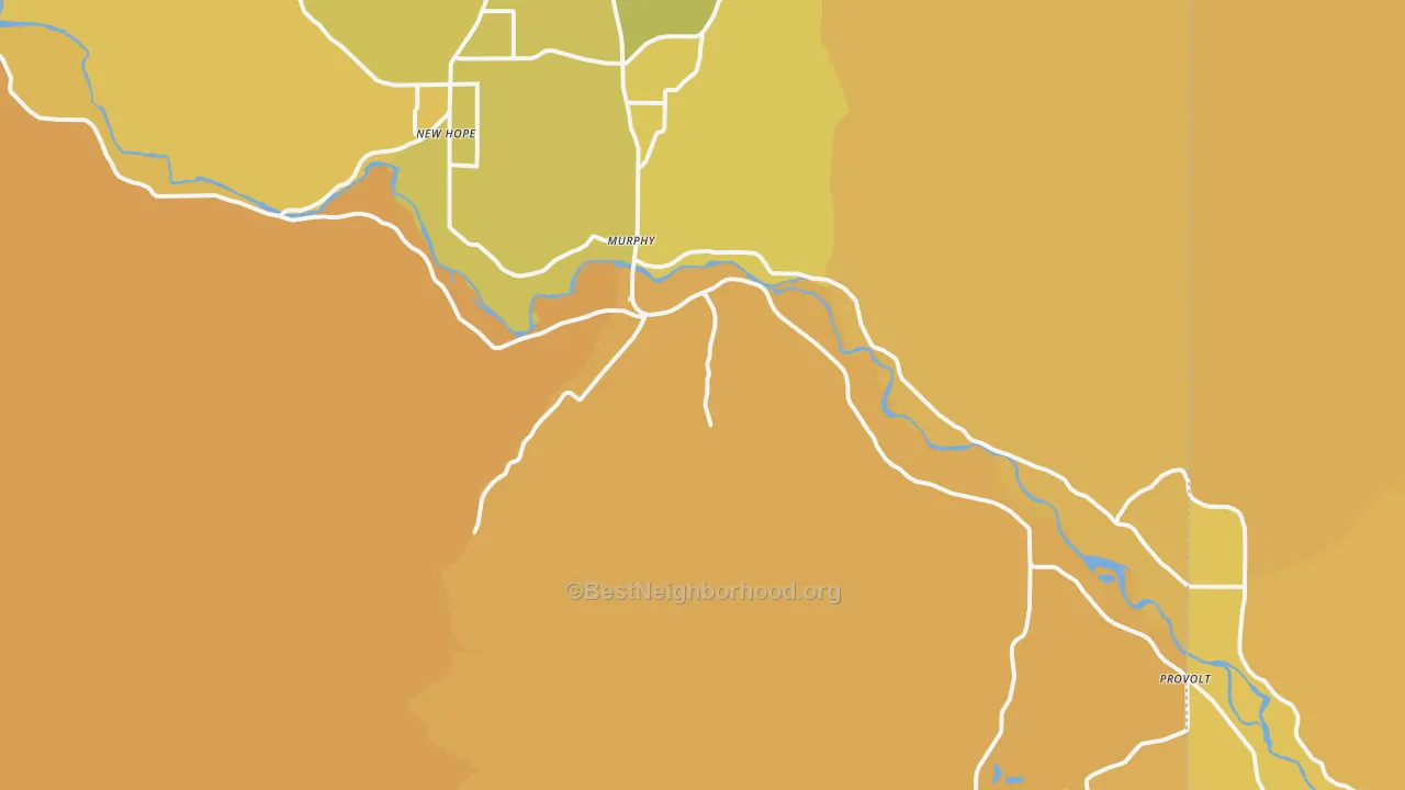 Map of the best neighborhoods in the Murphy area, with better matches in green and worse matches in red