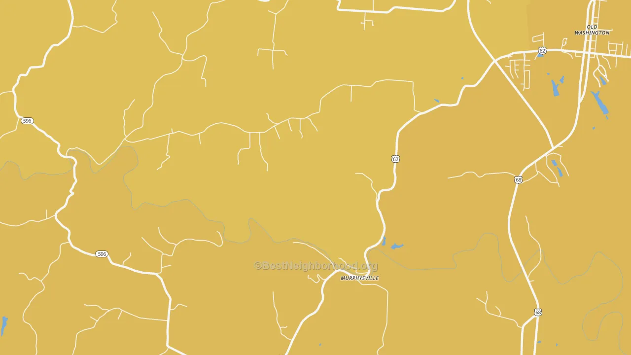 Map of the best neighborhoods in the Murphysville area, with better matches in green and worse matches in red