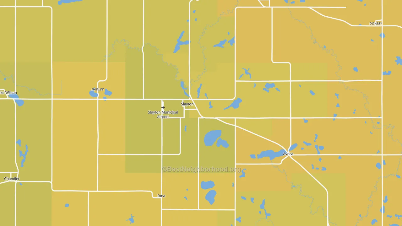 Map of the best neighborhoods in the Murray County area, with better matches in green and worse matches in red