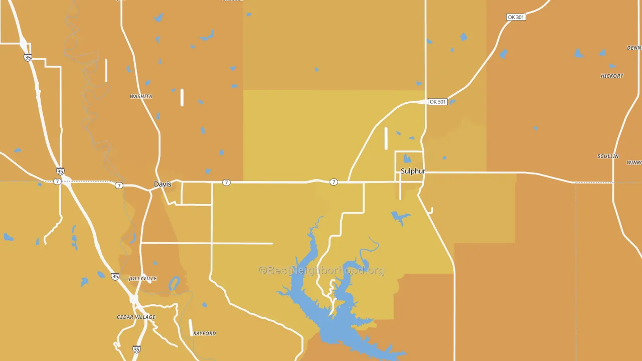 Map of the best neighborhoods in the Murray County area, with better matches in green and worse matches in red